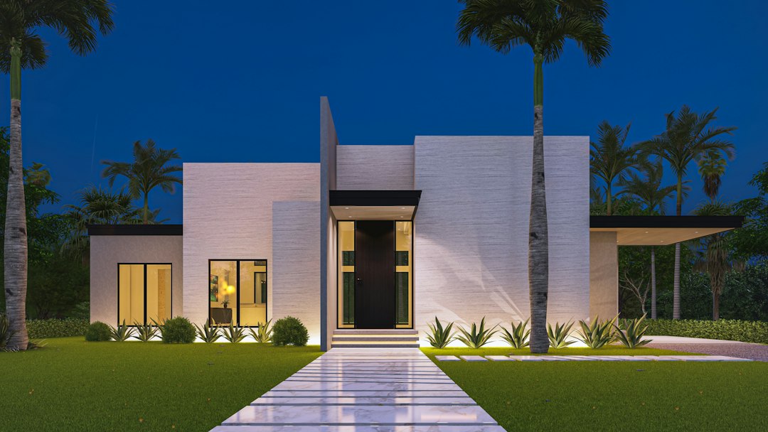 A sleek, minimalist 'For Sale' sign stands in the yard of a contemporary home, illustrating a modern, streamlined approach to selling real estate.